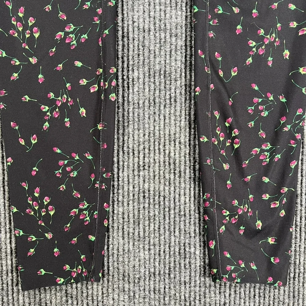 Nike Leggings Womens Large Black Floral Roses Geometric Dri Fit Active Workout